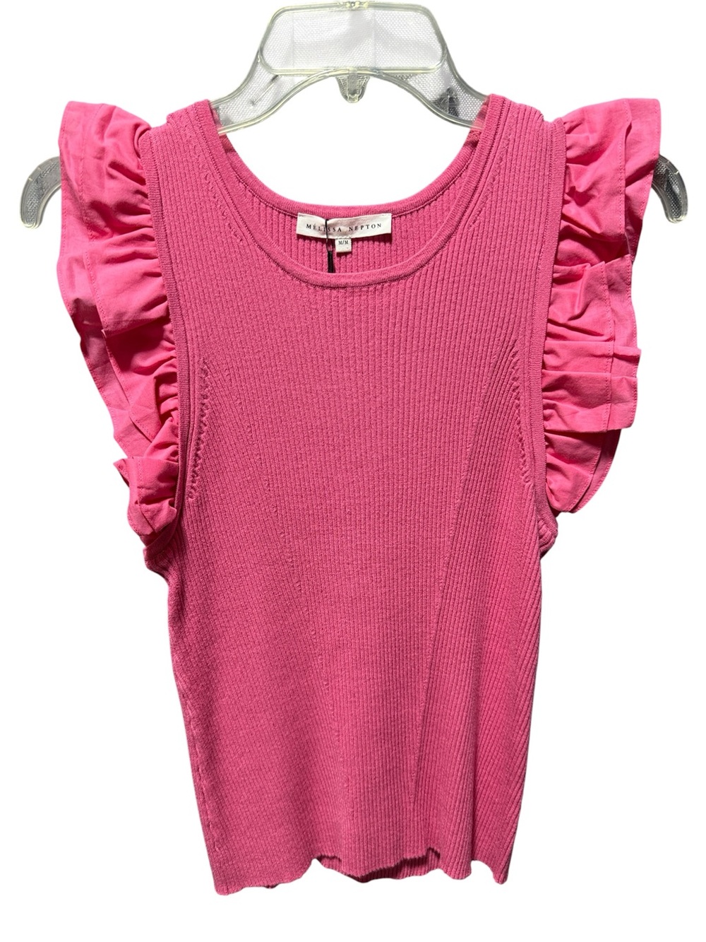 MELISSA NEPTON Pink Ruffle-Sleeve Ribbed Top - Picture 5 of 5